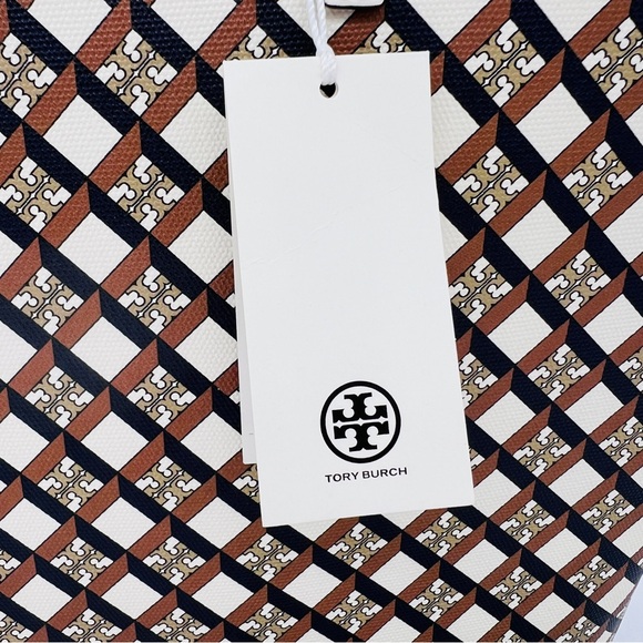 Tory Burch Geometric Logo Ivory Neutral Tote Shoulder Bag NWT - Picture 2 of 12